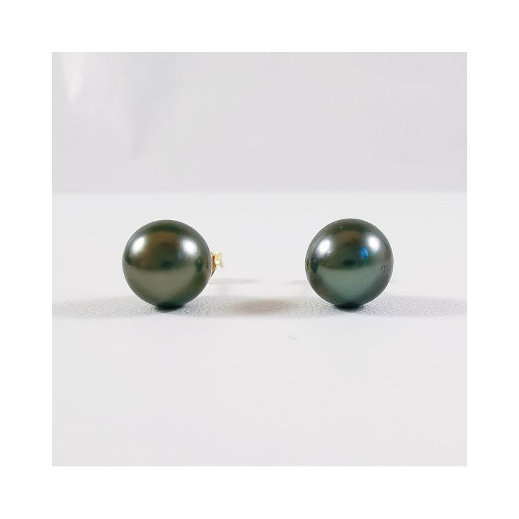 Boucles d'Oreilles Puces Perle de Tahiti Or Jaune 750 - 18 carats