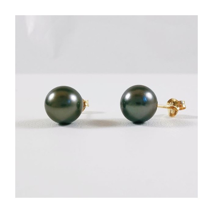 Boucles d'Oreilles Puces Perle de Tahiti Or Jaune 750 - 18 carats