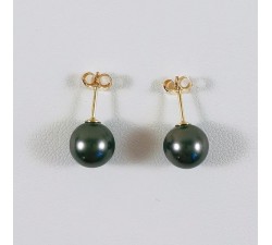 Boucles d'Oreilles Puces Perle de Tahiti Or Jaune 750 - 18 carats