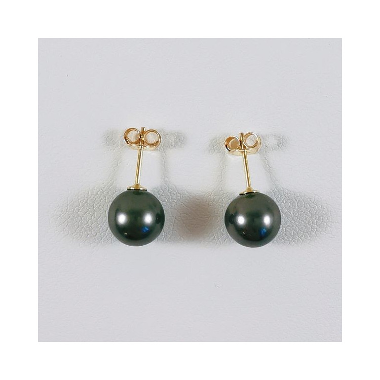 Boucles d'Oreilles Puces Perle de Tahiti Or Jaune 750 - 18 carats