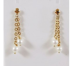 Boucles d'Oreilles Pendantes Perle Or Jaune 750 - 18 carats