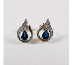 Boucles d'Oreilles Saphir Diamants Or Blanc 750 - 18 carats
