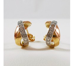 Boucles d'Oreilles Demi Créoles Diamants Bicolore Or Jaune et Or Rose 750 - 18 carats