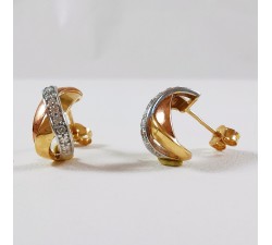 Boucles d'Oreilles Demi Créoles Diamants Bicolore Or Jaune et Or Rose 750 - 18 carats