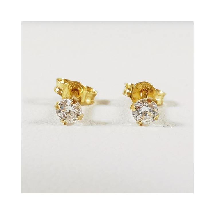 Boucles d'Oreilles Puces Oxydes de Zirconium Or Jaune 750 - 18 carats