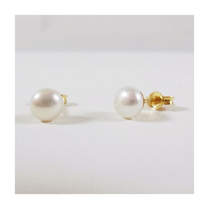 Boucles d'Oreilles Puces Perles Or Jaune 750 - 18 carats