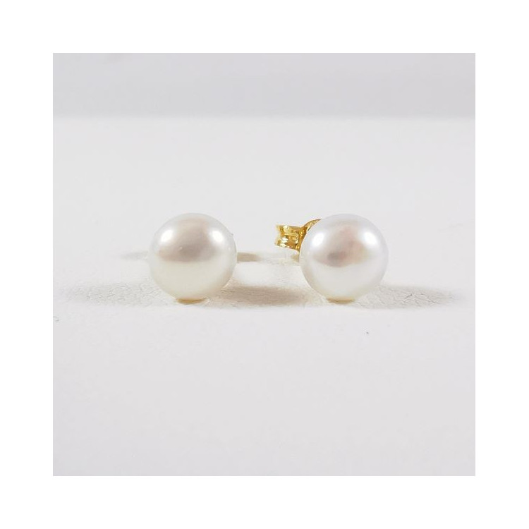 Boucles d'Oreilles Puces Perles Or Jaune 750 - 18 carats
