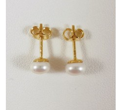 Boucles d'Oreilles Puces Perles Or Jaune 750 - 18 carats
