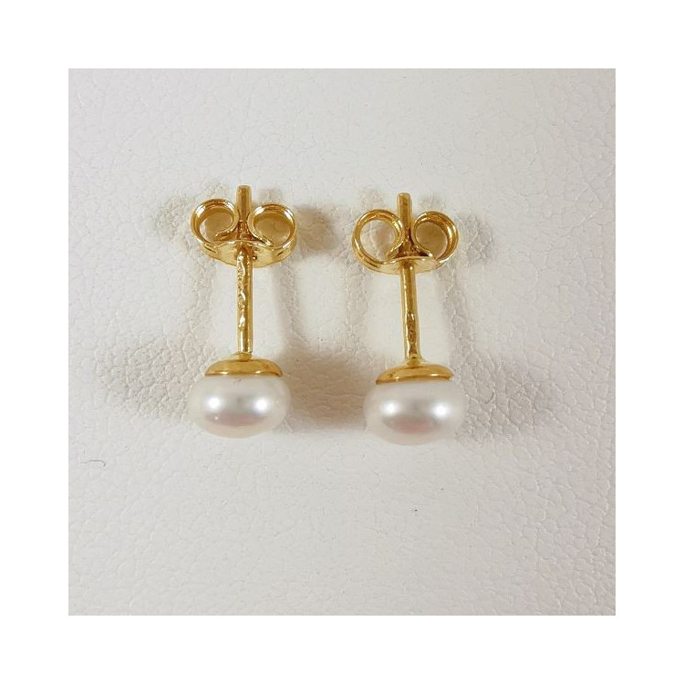 Boucles d'Oreilles Puces Perles Or Jaune 750 - 18 carats