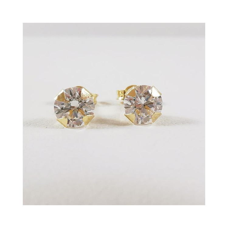 Boucles d'Oreilles Puces Oxydes de Zirconium Or Jaune 750 - 18 carats