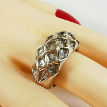 Bague Jonc Diamants Or Blanc 750 - 18 carats (Bijou d'Occasion)