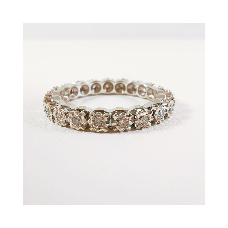 Alliance Tour Complet Diamants Or Blanc 750 - 18 carats (Bijou Ancien)