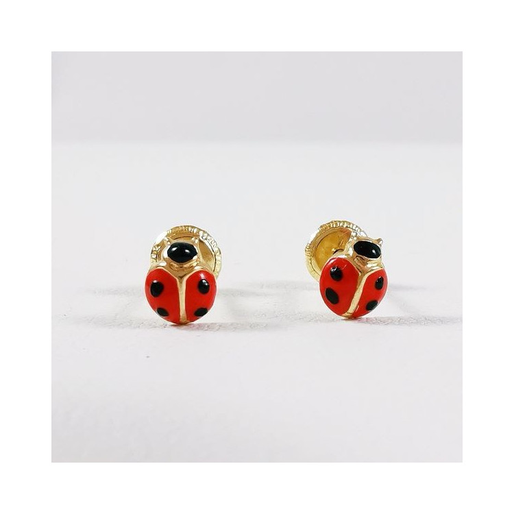 Boucles d'oreilles or jaune 18 carats coccinelle et zirconium Boucles d'oreilles or jaune 18 carats coccinelle et zirconium