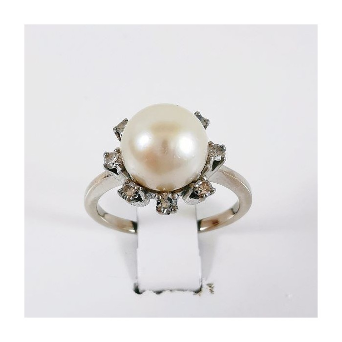 Bague Perle et Diamants Or Blanc 750 - 18 carats (Bijou Ancien)