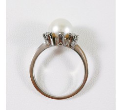 Bague Perle et Diamants Or Blanc 750 - 18 carats (Bijou Ancien)