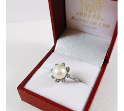 Bague Perle et Diamants Or Blanc 750 - 18 carats (Bijou d'occasion)
