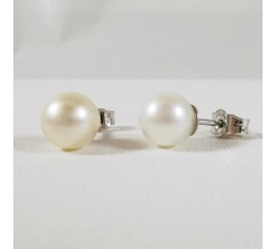 Boucles d'Oreilles Puces Perle du Japon Or Blanc 750 - 18 carats