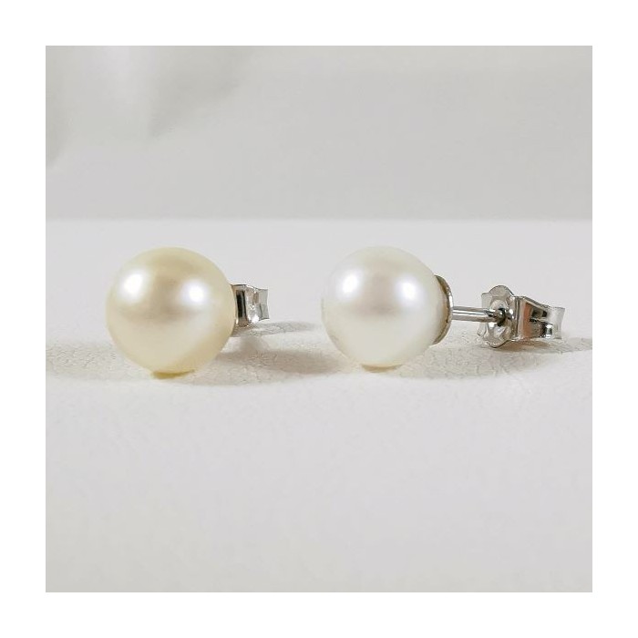 Boucles d'Oreilles Puces Perle du Japon Or Blanc 750 - 18 carats