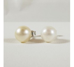 Boucles d'Oreilles Puces Perle du Japon Or Blanc 750 - 18 carats