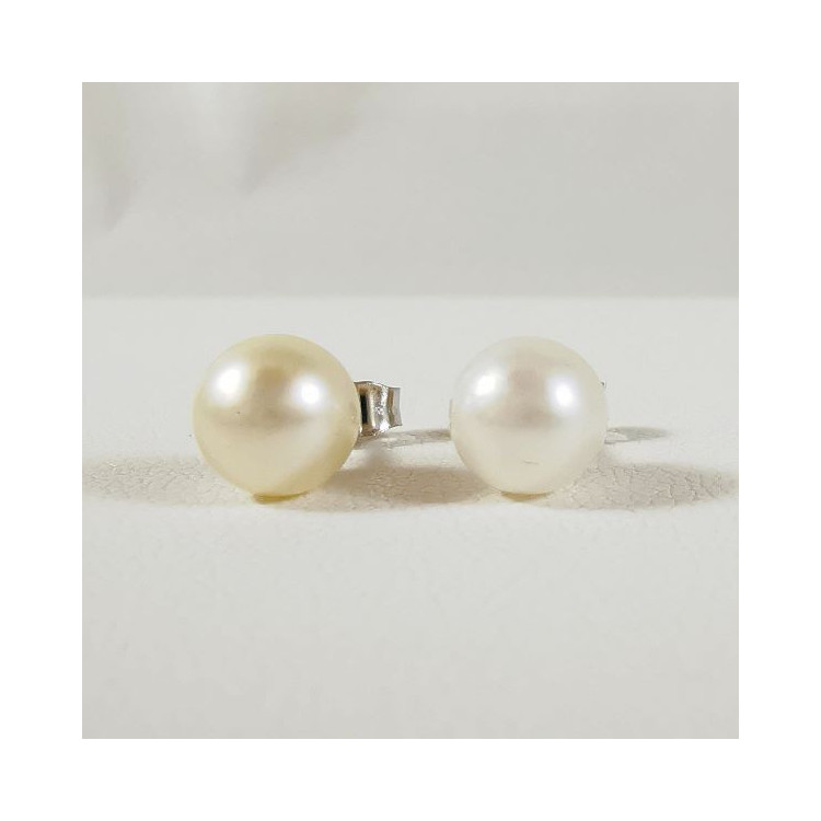 Boucles d'Oreilles Puces Perle Akoya du Japon Or Blanc 750 - 18 carats