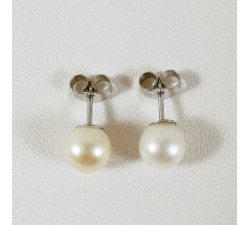 Boucles d'Oreilles Puces Perle du Japon Or Blanc 750 - 18 carats