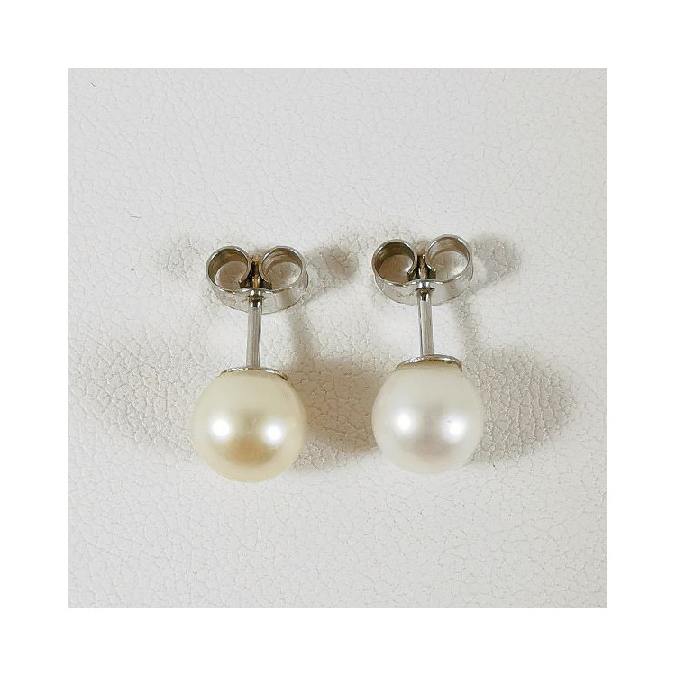 Boucles d'Oreilles Puces Perle Akoya du Japon Or Blanc 750 - 18 carats