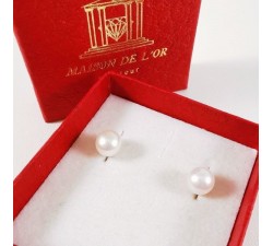 Boucles d'Oreilles Puces Perle du Japon Or Blanc 750 - 18 carats