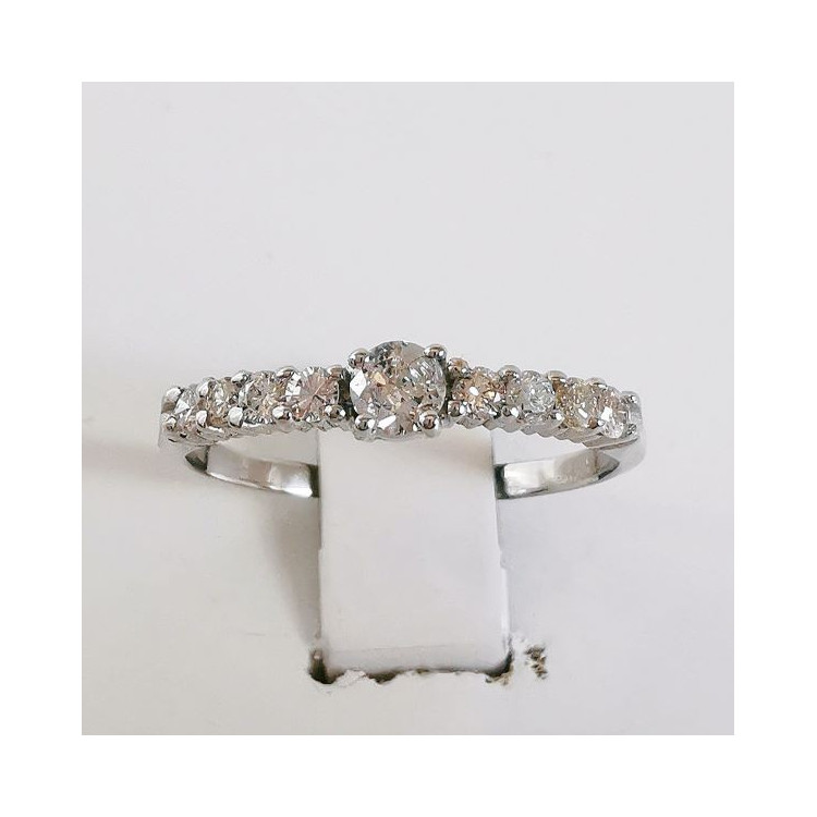 Bague Solitaire Accompagné Diamants Or Blanc 750 - 18 carats