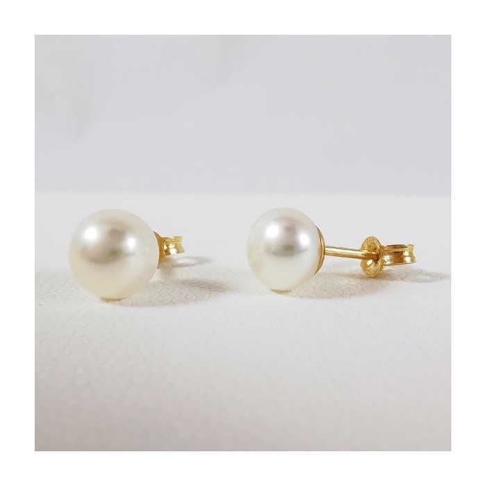 Boucles d'Oreilles Puces Perles Or Jaune 750 - 18 carats Boucles d'Oreilles Puces Perles Or Jaune 750 - 18 carats