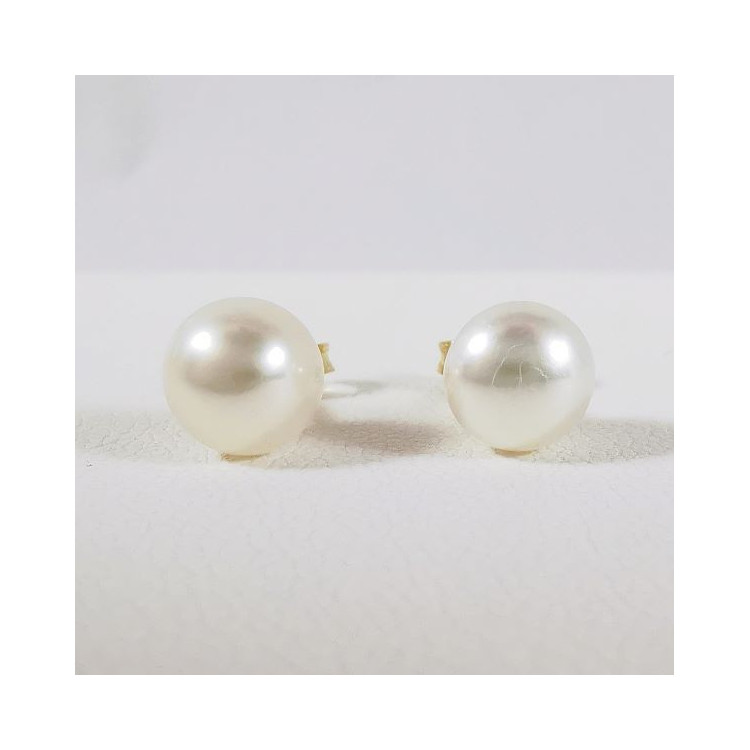 Boucles d'Oreilles Puces Perles Or Jaune 750 - 18 carats