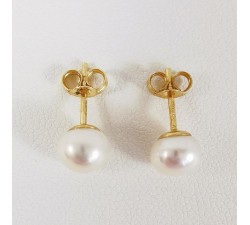 Boucles d'Oreilles Puces Perles Or Jaune 750 - 18 carats