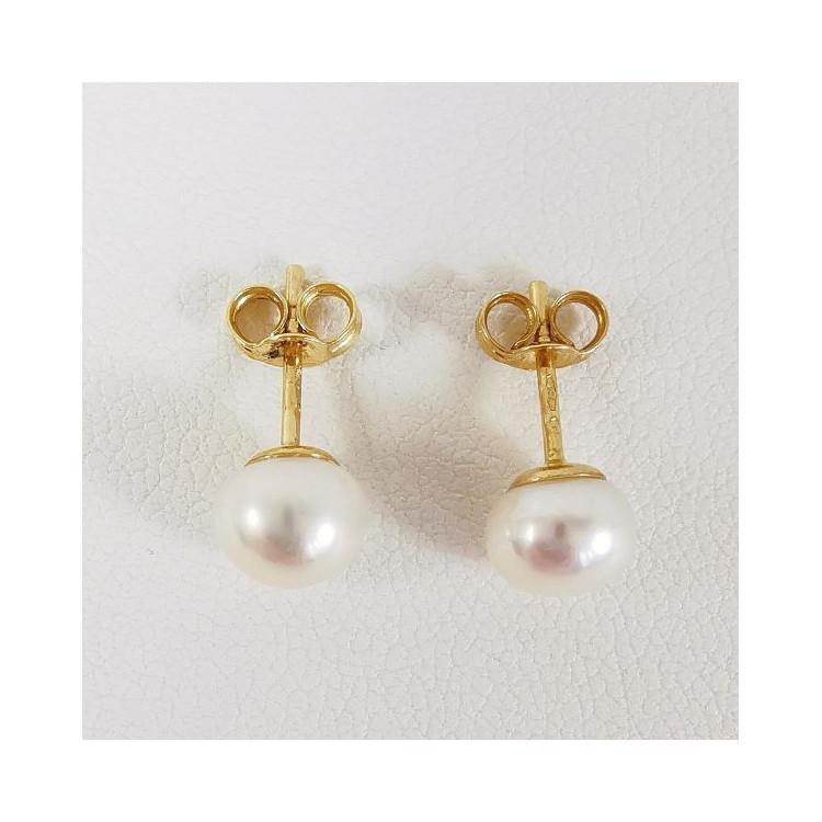 Boucles d'Oreilles Puces Perles Or Jaune 750 - 18 carats