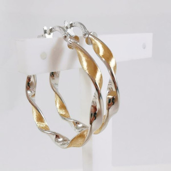 Créoles Torsadées Bicolore Moyen Modèle Or Jaune et Blanc 750 - 18 carats