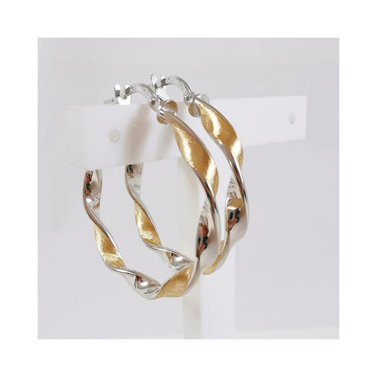 Créoles Torsadées Bicolore Moyen Modèle Or Jaune et Blanc 750 - 18 carats