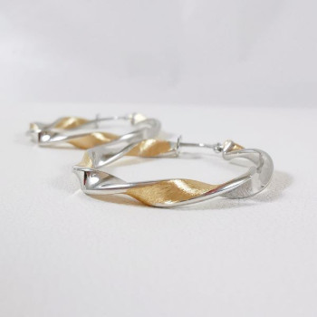 Créoles Torsadées Bicolore Moyen Modèle Or Jaune et Blanc 750 - 18 carats