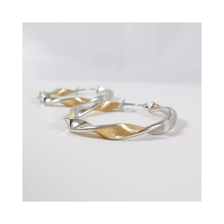 Créoles Torsadées Bicolore Moyen Modèle Or Jaune et Blanc 750 - 18 carats