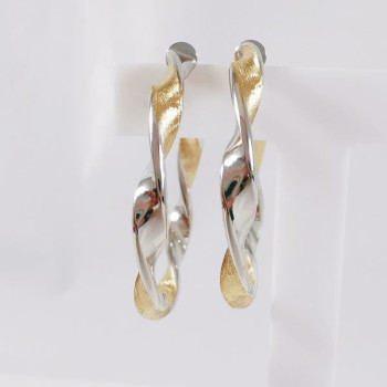 Créoles Torsadées Bicolore Moyen Modèle Or Jaune et Blanc 750 - 18 carats
