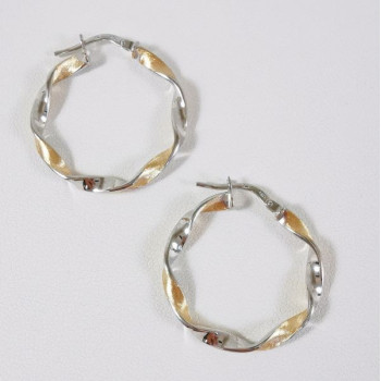 Créoles Torsadées Bicolore Moyen Modèle Or Jaune et Blanc 750 - 18 carats
