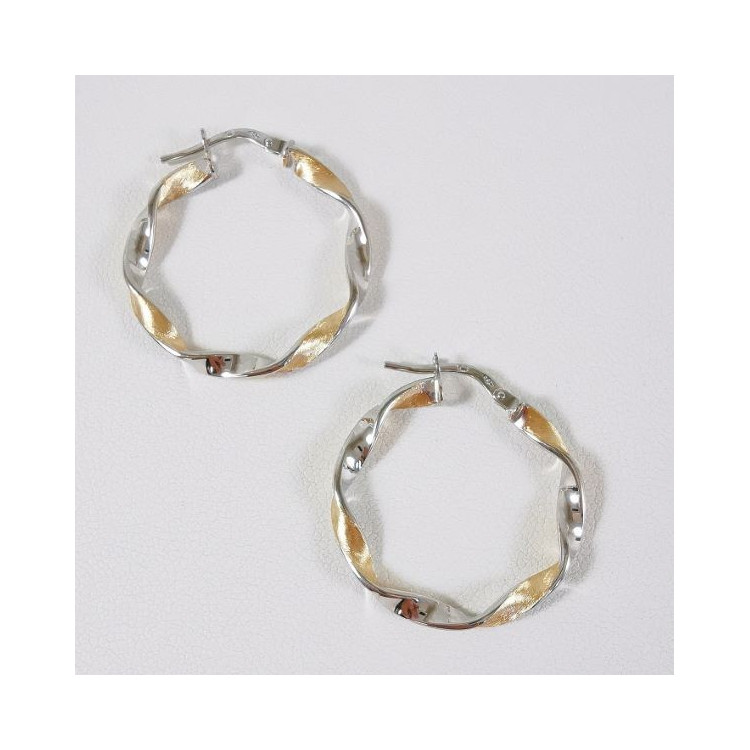 Créoles Torsadées Bicolore Moyen Modèle Or Jaune et Blanc 750 - 18 carats