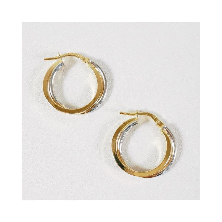 Boucles D'oreilles Bicolores En Or 18 Carats (750/1000) - Neuf Avec étiquettes - Style Boucle
