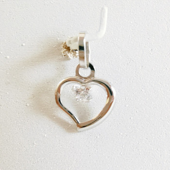 Pendentif Cœur Oxyde de Zirconium Or Blanc 750 - 18 carats
