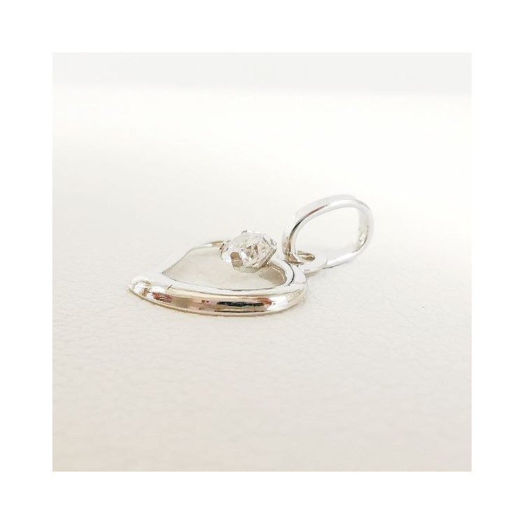 Pendentif Cœur Oxyde de Zirconium Or Blanc 750 - 18 carats