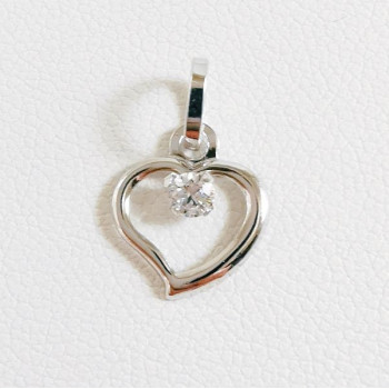 Pendentif Cœur Oxyde de Zirconium Or Blanc 750 - 18 carats