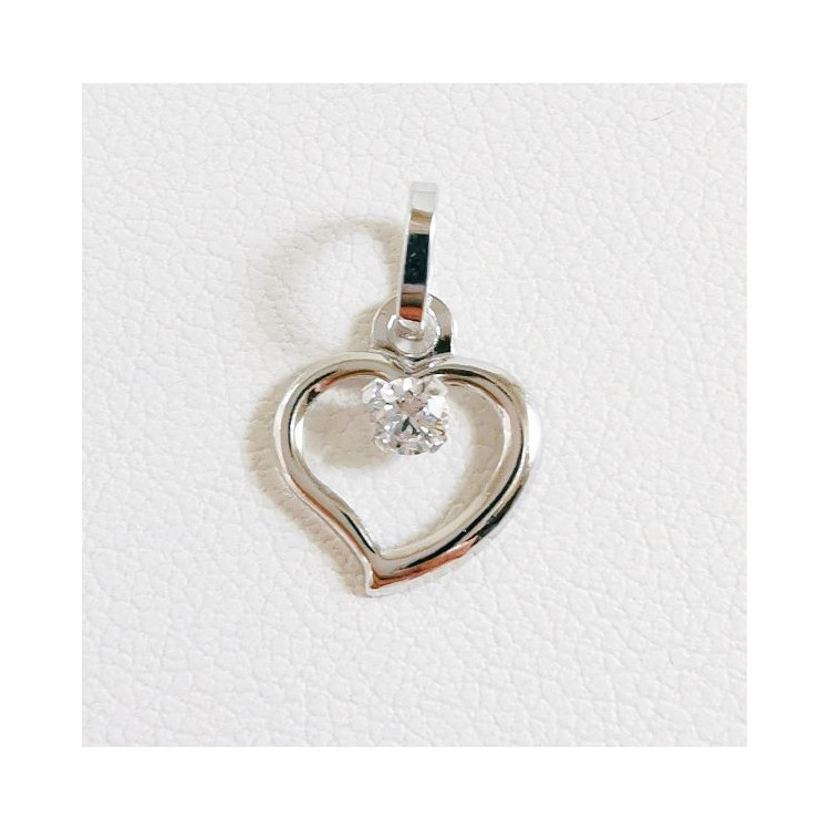 Pendentif Cœur Oxyde de Zirconium Or Blanc 750 - 18 carats