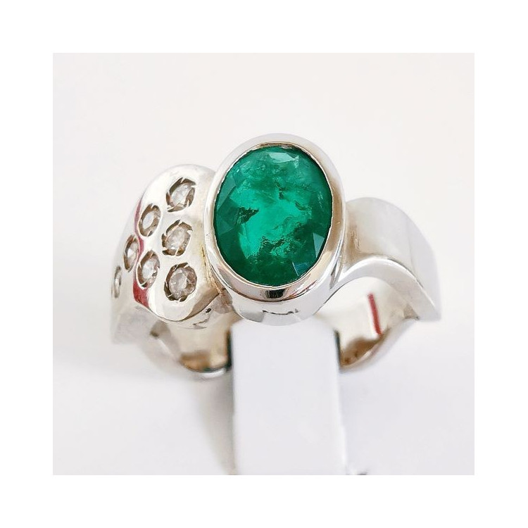 Bague Émeraude & Diamants Or Blanc 750 - 18 carats