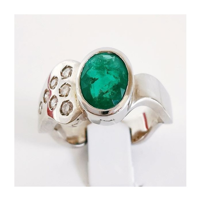 Bague Émeraude & Diamants Or Blanc 750 - 18 carats