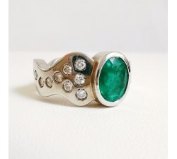 Bague Émeraude & Diamants Or Blanc 750 - 18 carats