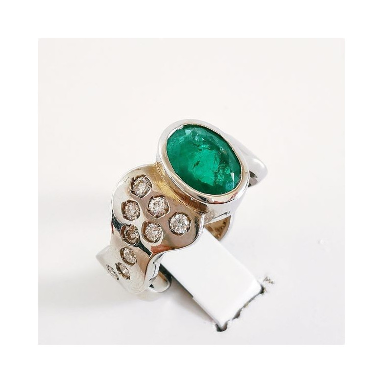 Bague Émeraude & Diamants Or Blanc 750 - 18 carats