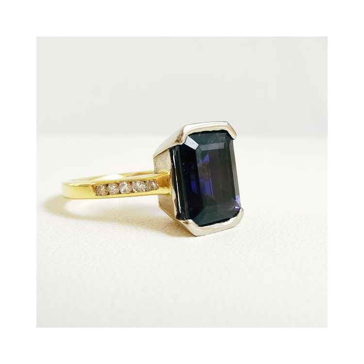 Bague Iolite et Diamants Bicolore 750 - 18 carats