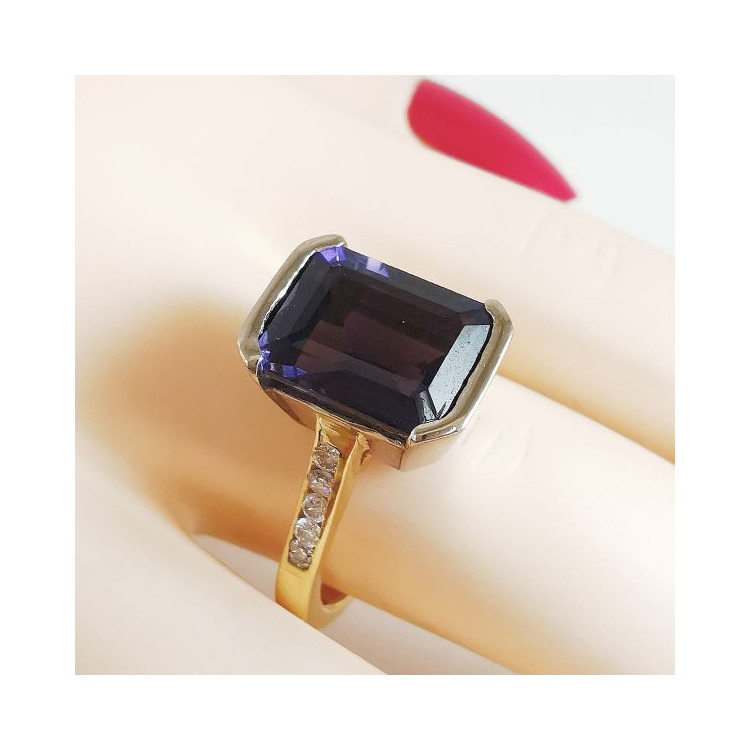 Bague Iolite et Diamants Bicolore 750 - 18 carats
